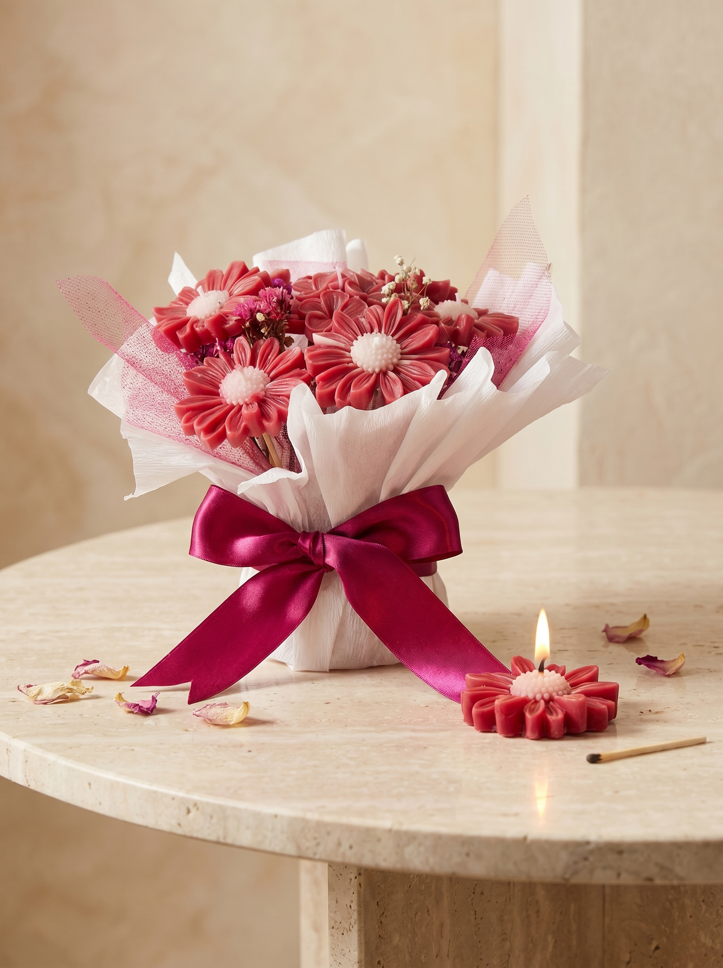Ramo de Velas Florales LoBella™ – Tulipanes y Margaritas