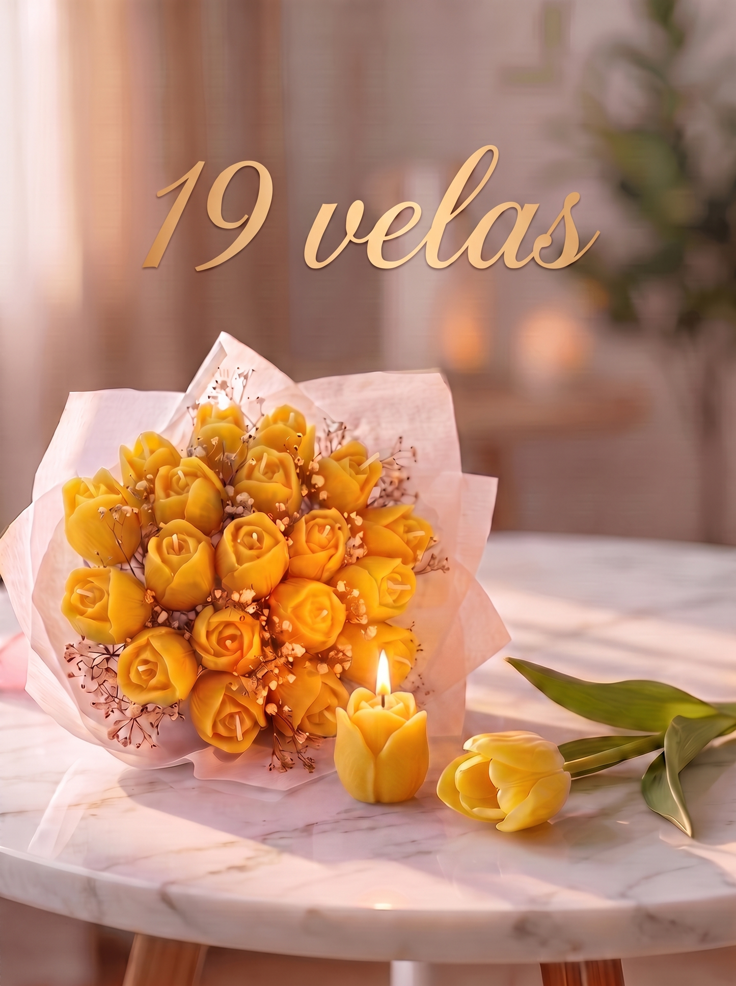 Ramo de Velas Florales LoBella™ – Tulipanes y Margaritas
